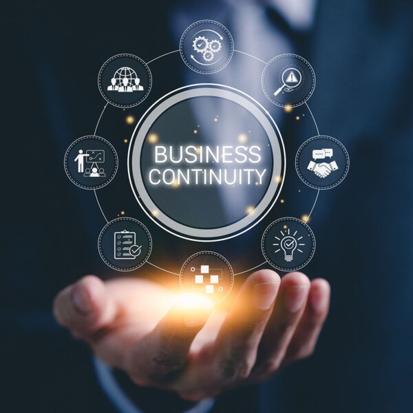 Business continuity management concept. "Business Continuity" with icons strategy, risk assessment, and operational planning. business continuity planning and resilience in managing disruptions.